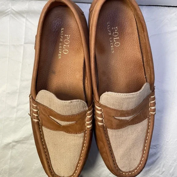 Polo Ralph Lauren Loafers Canvas Leather Driving Moccasins Shoes 10.5C - Picture 2 of 13